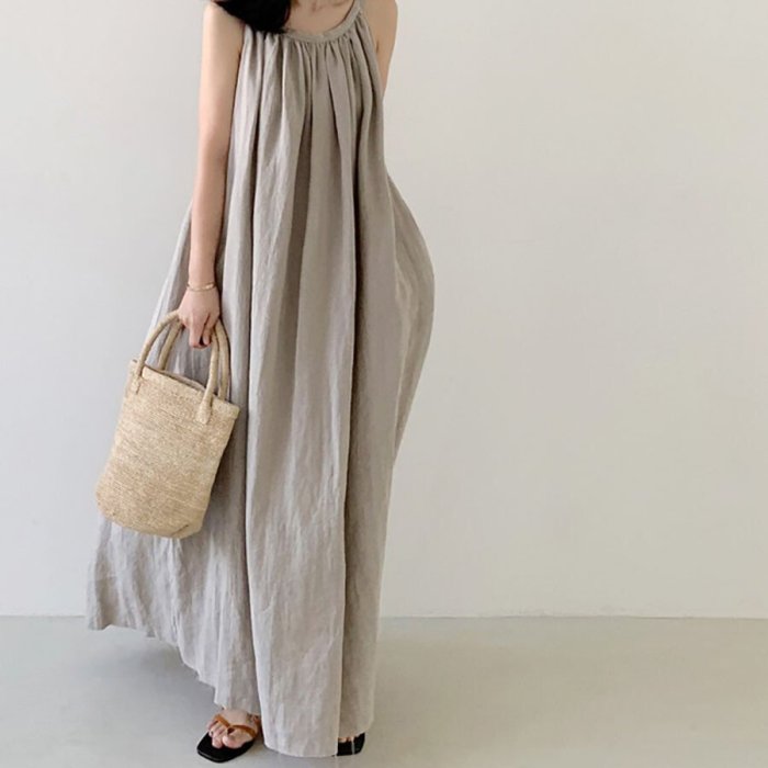 Solid Color Loose Casual Sleeveless Dress