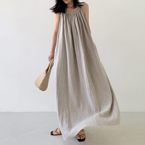 Solid Color Loose Casual Sleeveless Dress