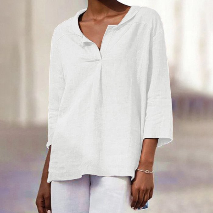 Ladies Casual Simple Style Cotton Linen Shirt