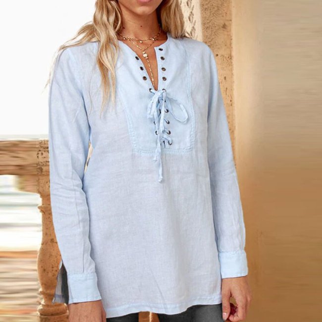 Women's Solid Color Cotton And Linen Shirt