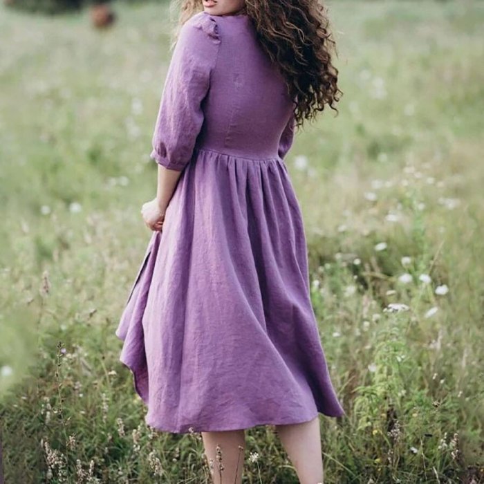 Violet Cotton And Linen Casual Dress