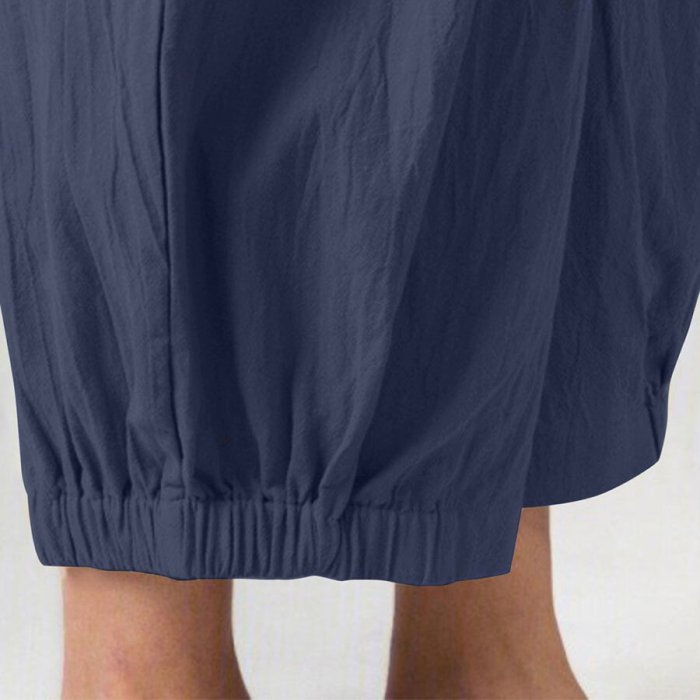Solid Color Cotton Linen Wide Leg Casual Pants
