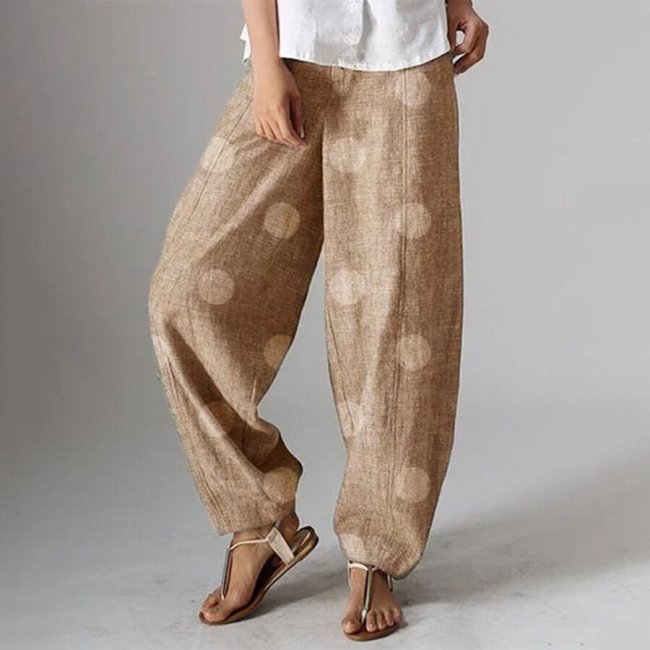 Women's Polka Dot Printed Cotton Linen Pants
