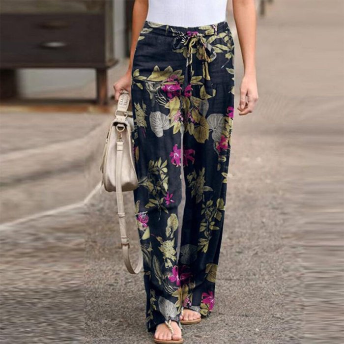 Vintage Print Cotton Linen Pants
