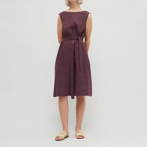 Solid Color Lacing Cotton And Linen Sleeveless Dress