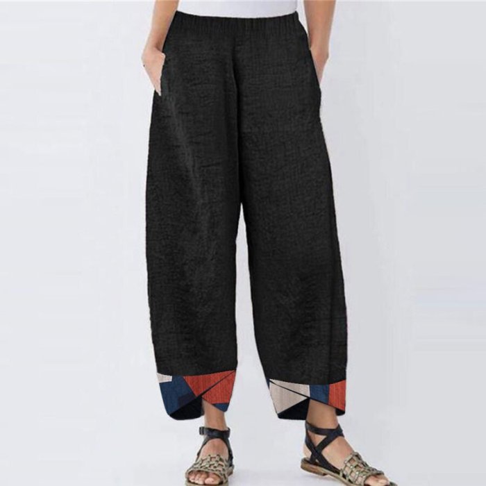 Printing Geometry Cotton Linen Loose Casual Pants