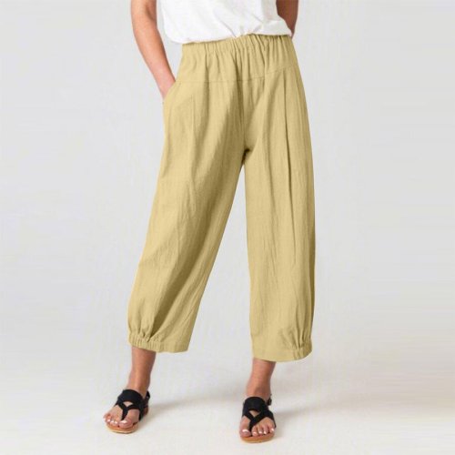 Solid Color Cotton Linen Wide Leg Casual Pants