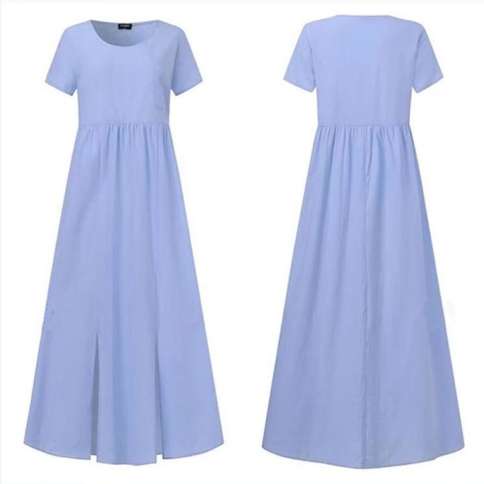 Solid Cotton Linen Irregular Hem Midi Dress