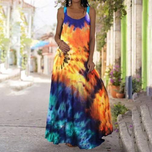 Rainbow Sleeveless Print Dress With Shoulder Straps