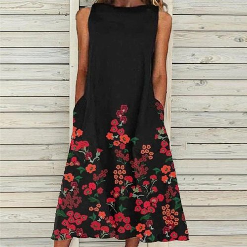 Round Neck Floral Print Women's Casual Dress