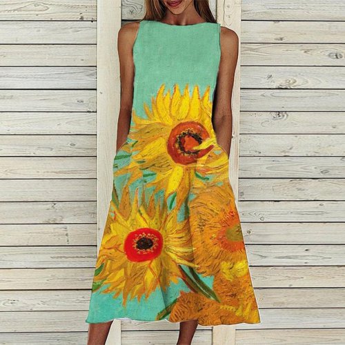 Women's Casual Sunflower Print Dress