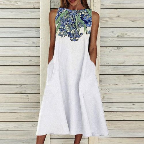 Floral Print Casual Sleeveless Round Neck Dress