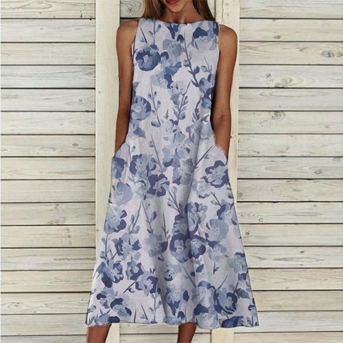 Floral Print Casual Sleeveless Round Neck Dress