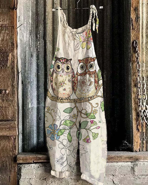 Owl Print Loose Casual Jumpsuit
