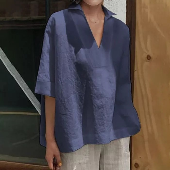 Pure Color Casual Cotton And Linen Top