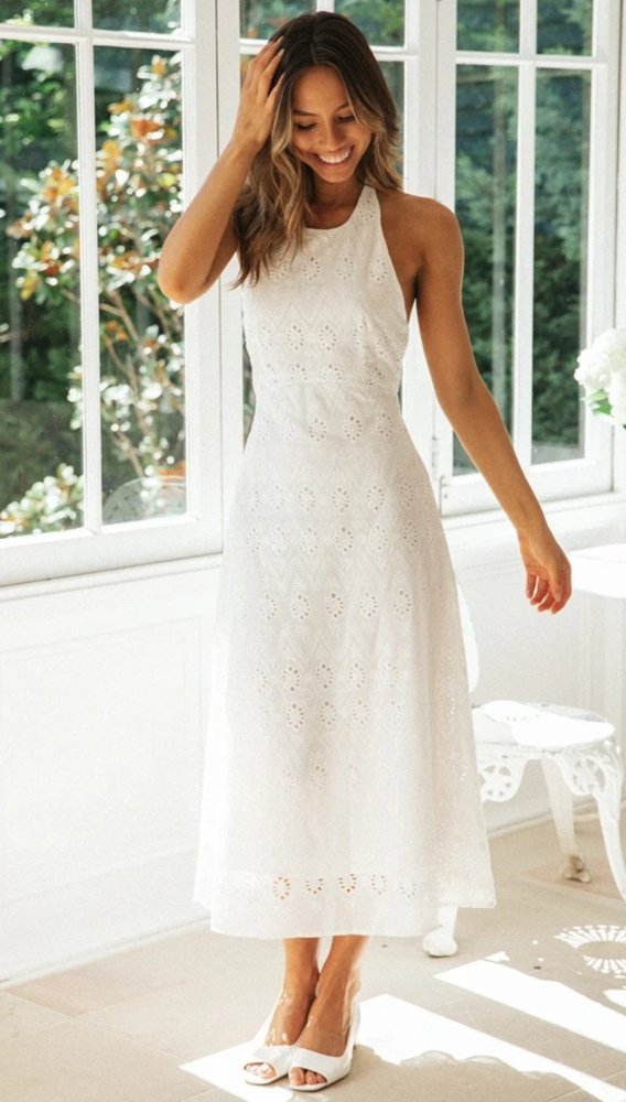 Embroidered Lace Up Summer  Dress