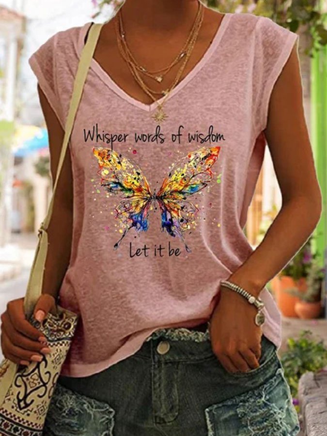Whisper Words Of Wisdom Let It Be Butterfly Print T-Shirt
