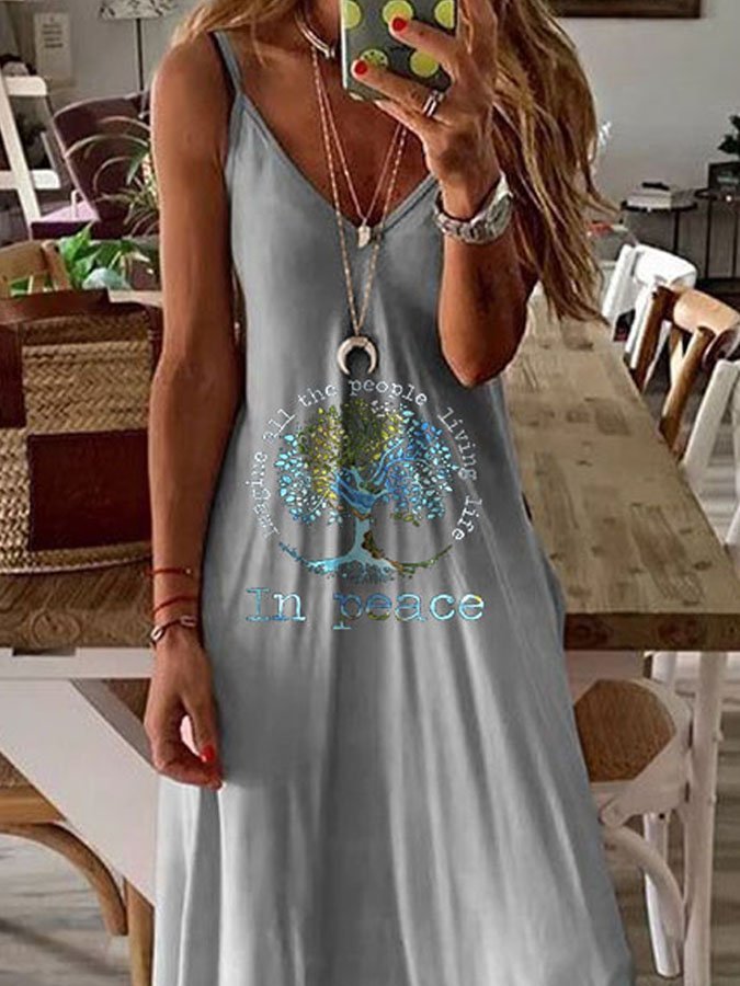 Vintage Imagine All The People Living Life In Peace Maxi Dress
