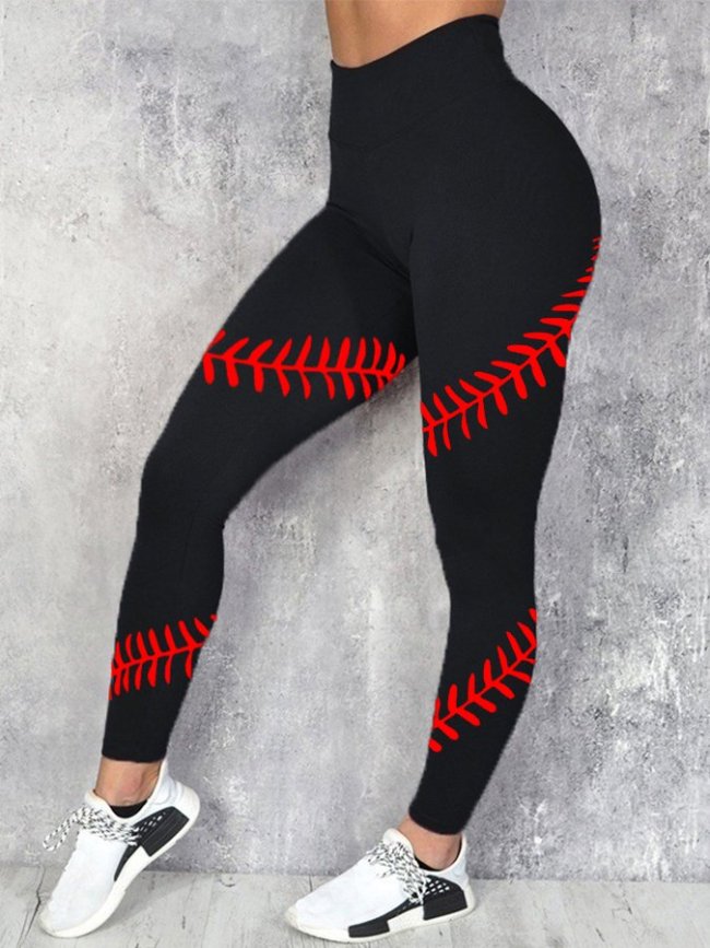 Women's Baseball Laces Printed Stretch Leggings
