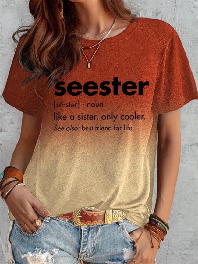 Women's SEESTER Gradient Letter Print Casual T-Shirt