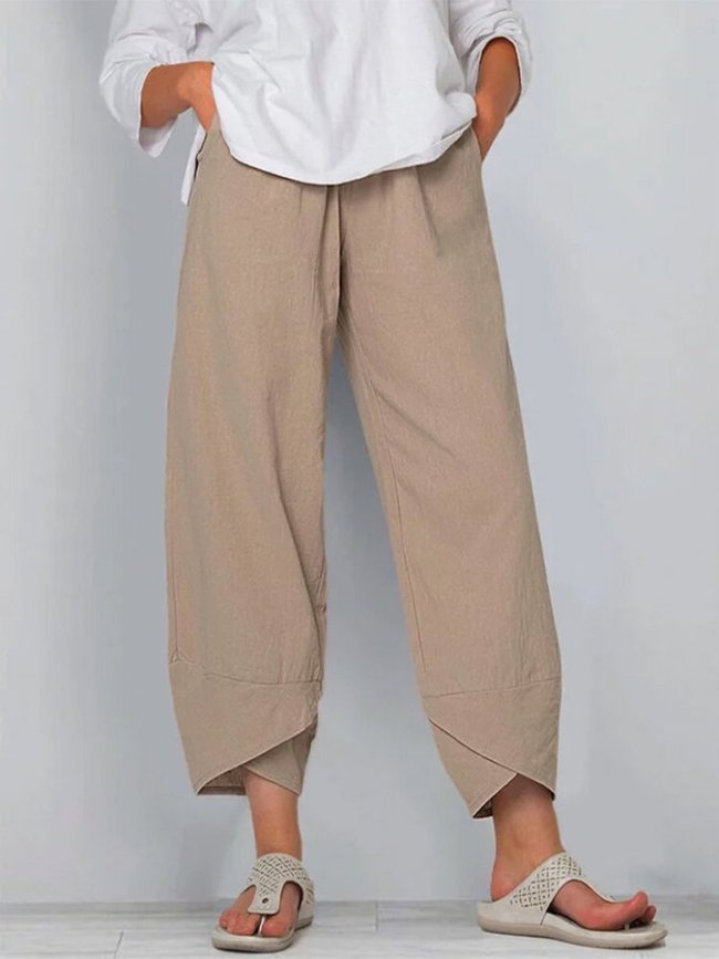 Women's Cotton Linen Simple Loose Casual Ninth Pants