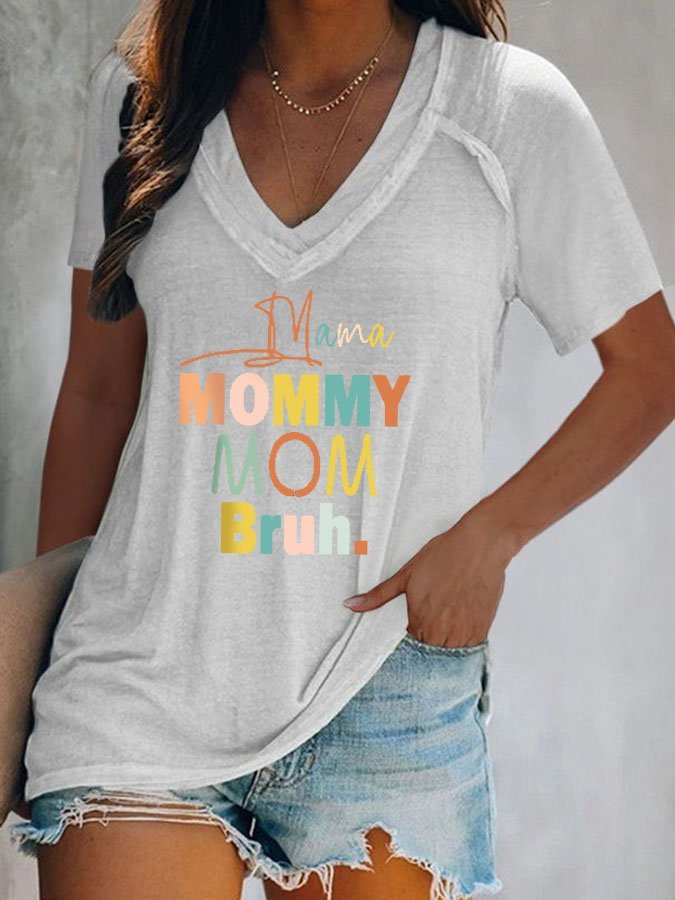 V-Neck Mother's Day Letter Print T-Shirt