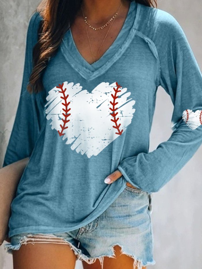Women's Baseball Heart Casual Long Sleeve T-Shirt
