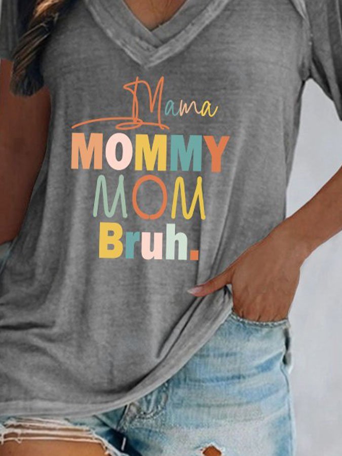 V-Neck Mother's Day Letter Print T-Shirt