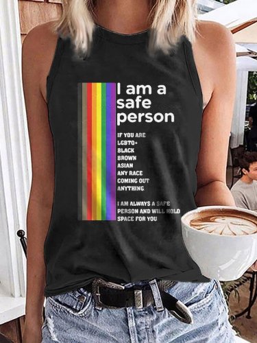 Women's I Am A Safe Person Rainbow Print Tank Top