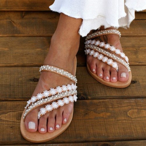 Women's Romantic Flower Decorative Wedding Flip-On Sandals