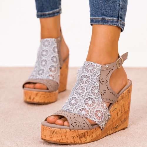Women Fashion Casual Lace Wedge Sandals