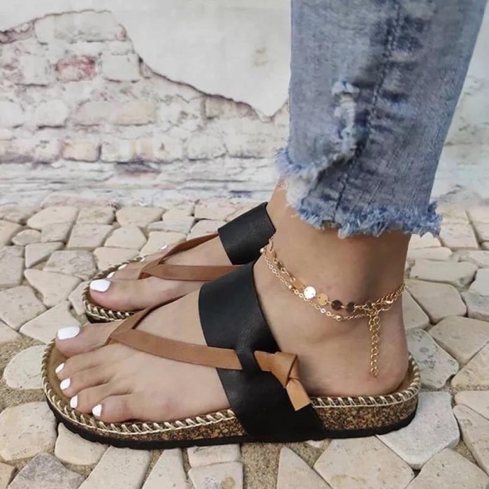 Colorblock Flat Heel Sandals Flip-Flops Slippers