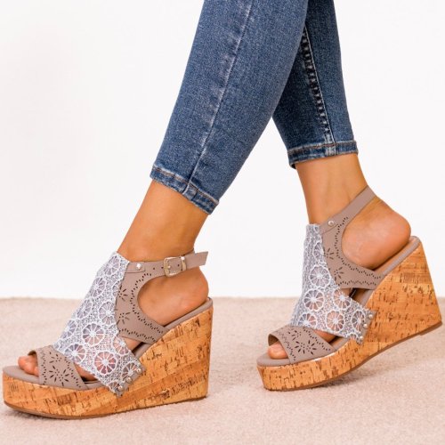 Women Fashion Casual Lace Wedge Sandals