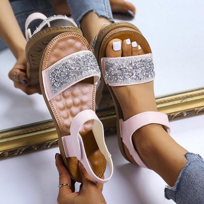 Sparkling Glitter Flat Heel Sandals