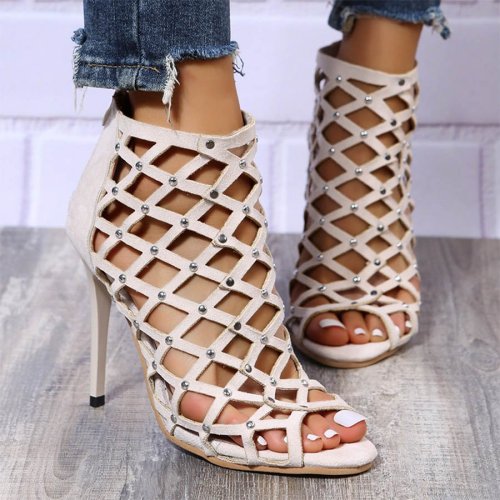 Fish Mouth High Heel Hollow Willow Nail Roman Sandals