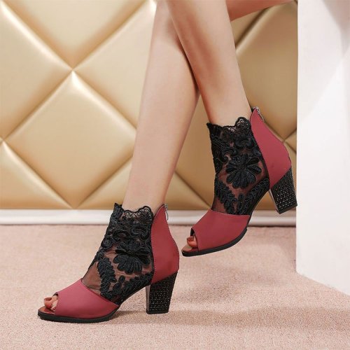 Lace Thick Heeled High Heels