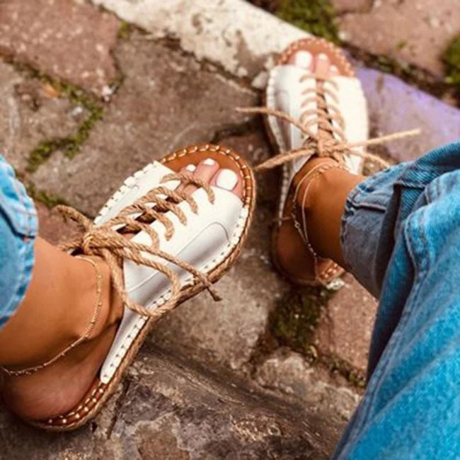 Women Casual Summer Lace Up Slide Sandals