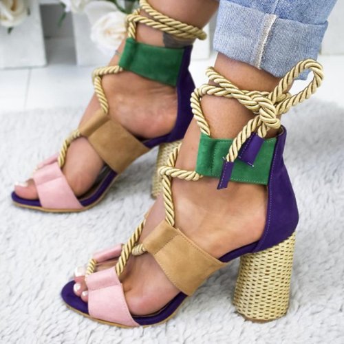Chunky High Heel Stilettos Women Candy Colorful Peep Toe Sandals