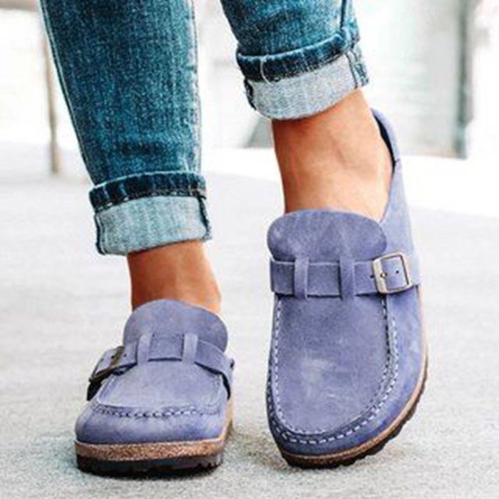Plus Size Women Casual Comfy Suede Large Round Toe Backless Flats