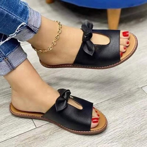 Large Size Casual Bow Peep Toe Platform Slippers For Women