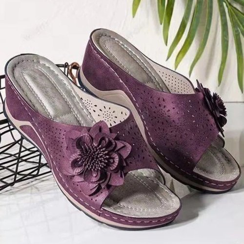 Floral Cutout Upper Vintage Bohemian Wedge Slippers