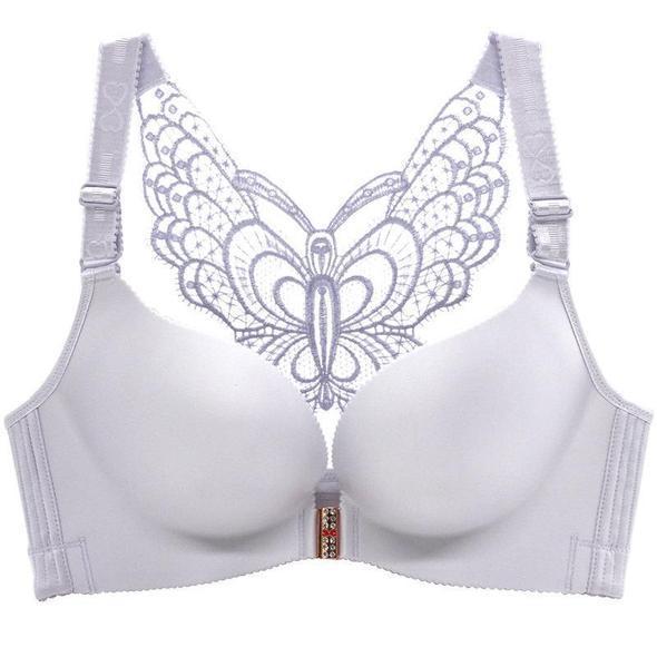 Butterfly Embroidery Front Closure Wireless Bra