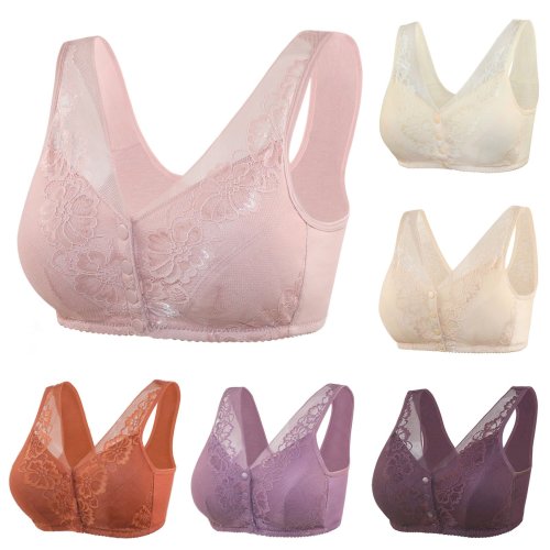 No Steel Ring Front Button Lace Bra