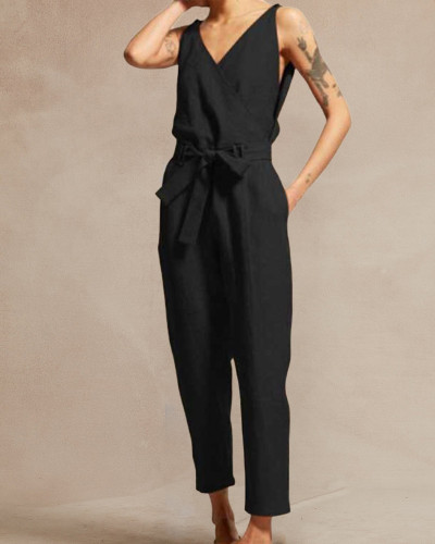 V-neck sleeveless jumpsuit