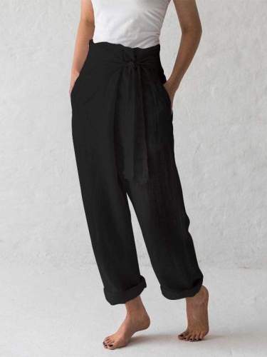 Solid Color High-waist Pleated Casual Pants