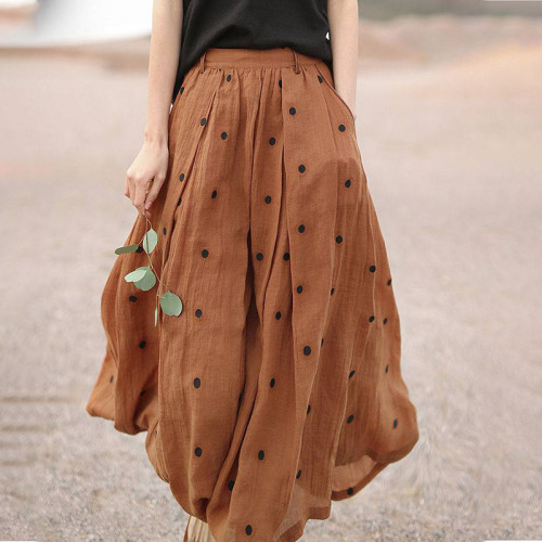 Literary Retro Cotton and Linen Double Skirt