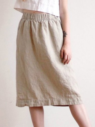 Ladies Cotton Linen Casual Loose Skirt