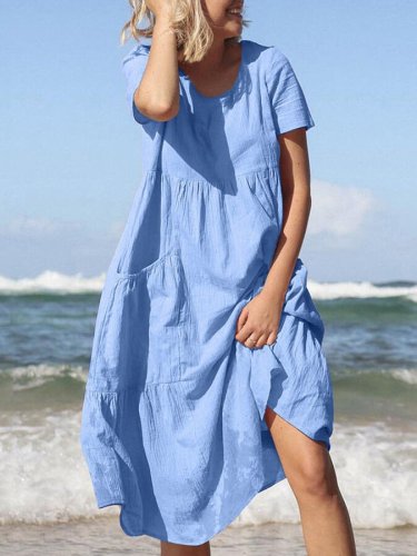 Women's Fashion Simple Casual Loose Swing Dress Beach Skirt