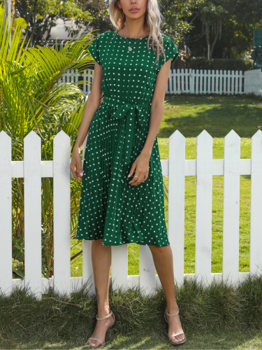 Green Polka Dot Pleated Dress