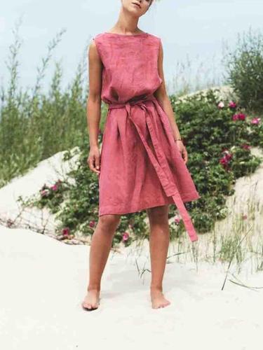 Cotton And Linen Mini Dress In Solid Color
